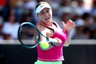 Anisimova in action during the 2024 Women's ASB Classic